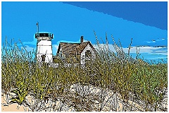 Beach Grass Around Stage Harbor Light - Digital Painting
